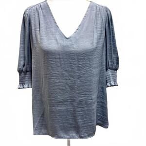 Anthropologie Maison D'Amalie Silky Smocked Puff Sleeve Top